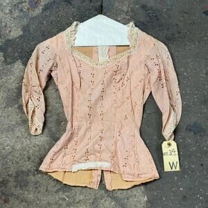Vintage Film Costume 40s 50s Does Victorian Antique Style Pink Eyelet Bodice XS